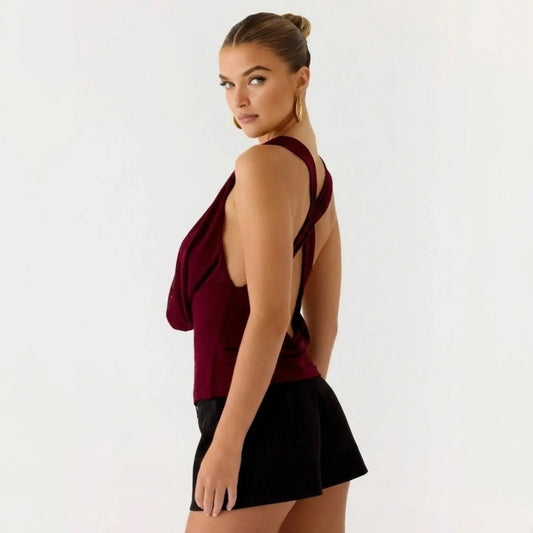 Ophelie Draped Cowl Neck Top – Burgundy – side