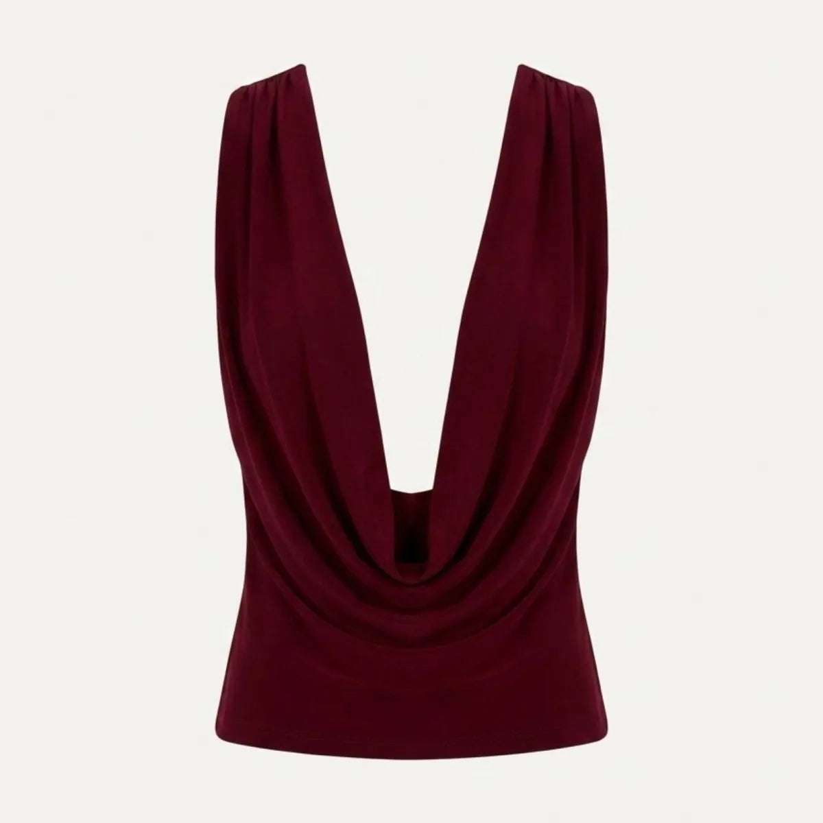 Ophelie Draped Cowl Neck Top – Burgundy – front, flat
