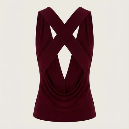 Ophelie Draped Cowl Neck Top – Burgundy – back, flat