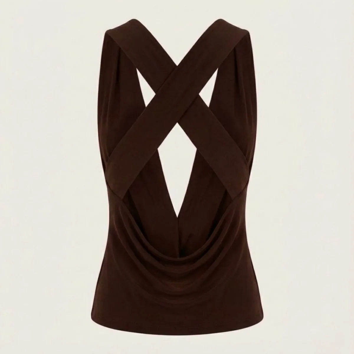Ophelie Draped Cowl Neck Top – Dark Brown – back, flat