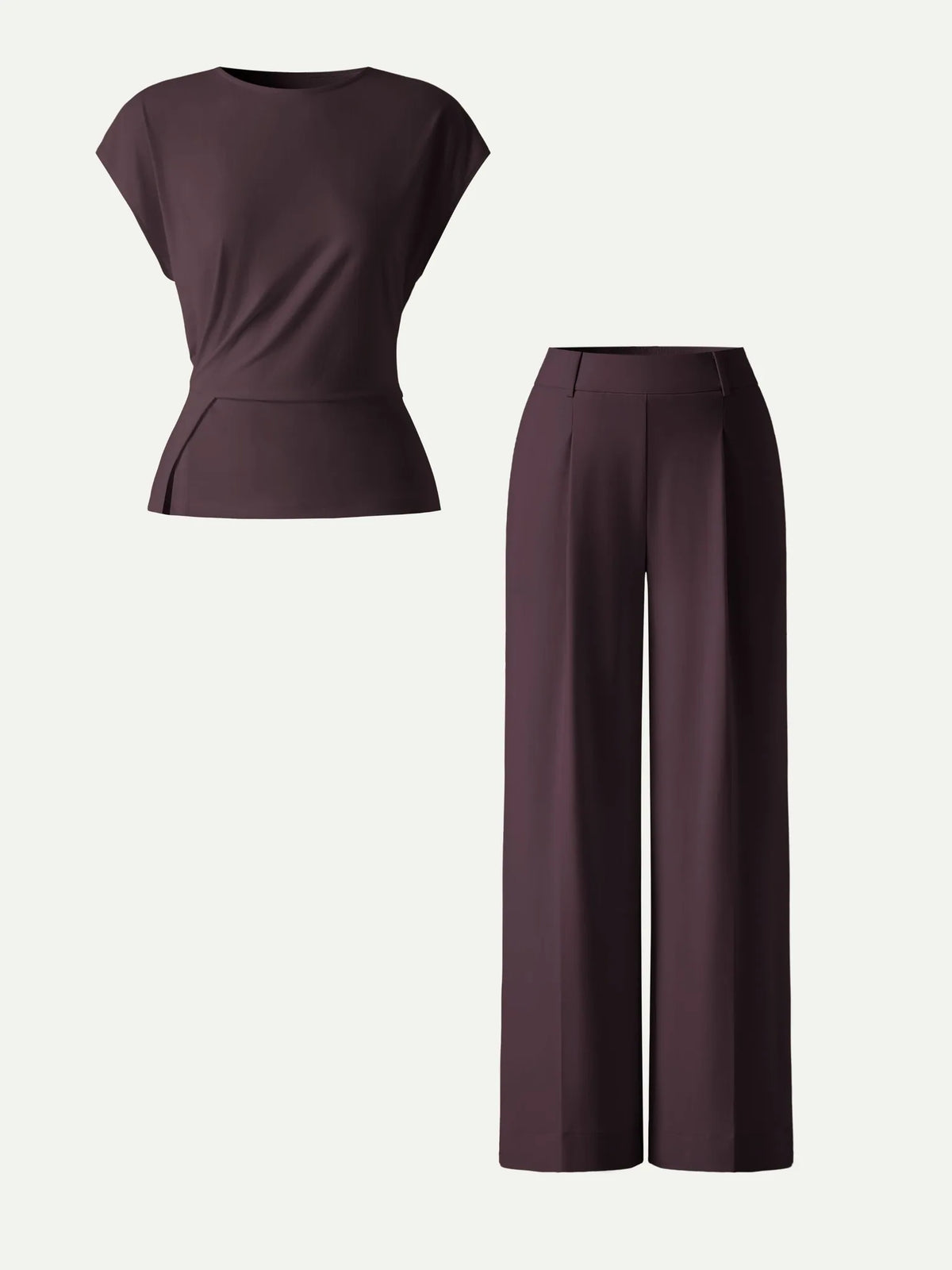 Aoife Tucked Top & Wide Leg Trouser Set – Purple – flat lay