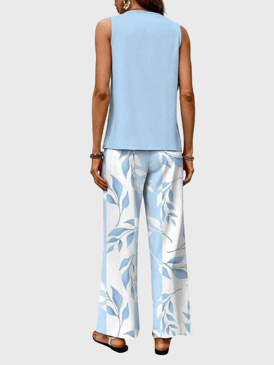 Deirdre Botanical Print Trouser Set – Blue – back