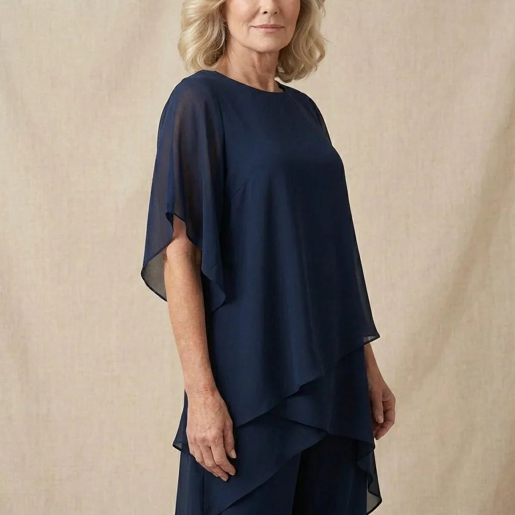 Grainne Draped Top & Palazzo Set – Navy – front, close