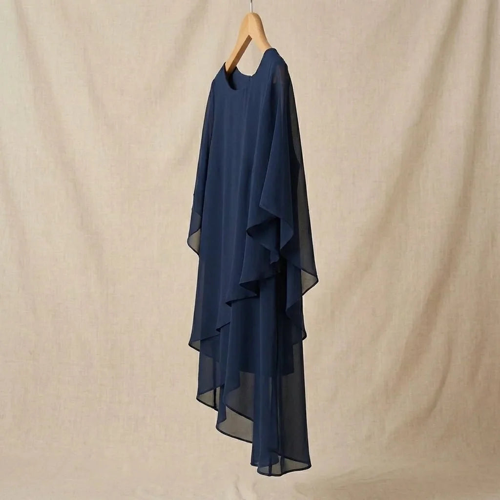 Grainne Draped Top & Palazzo Set – Navy – flat lay, draped