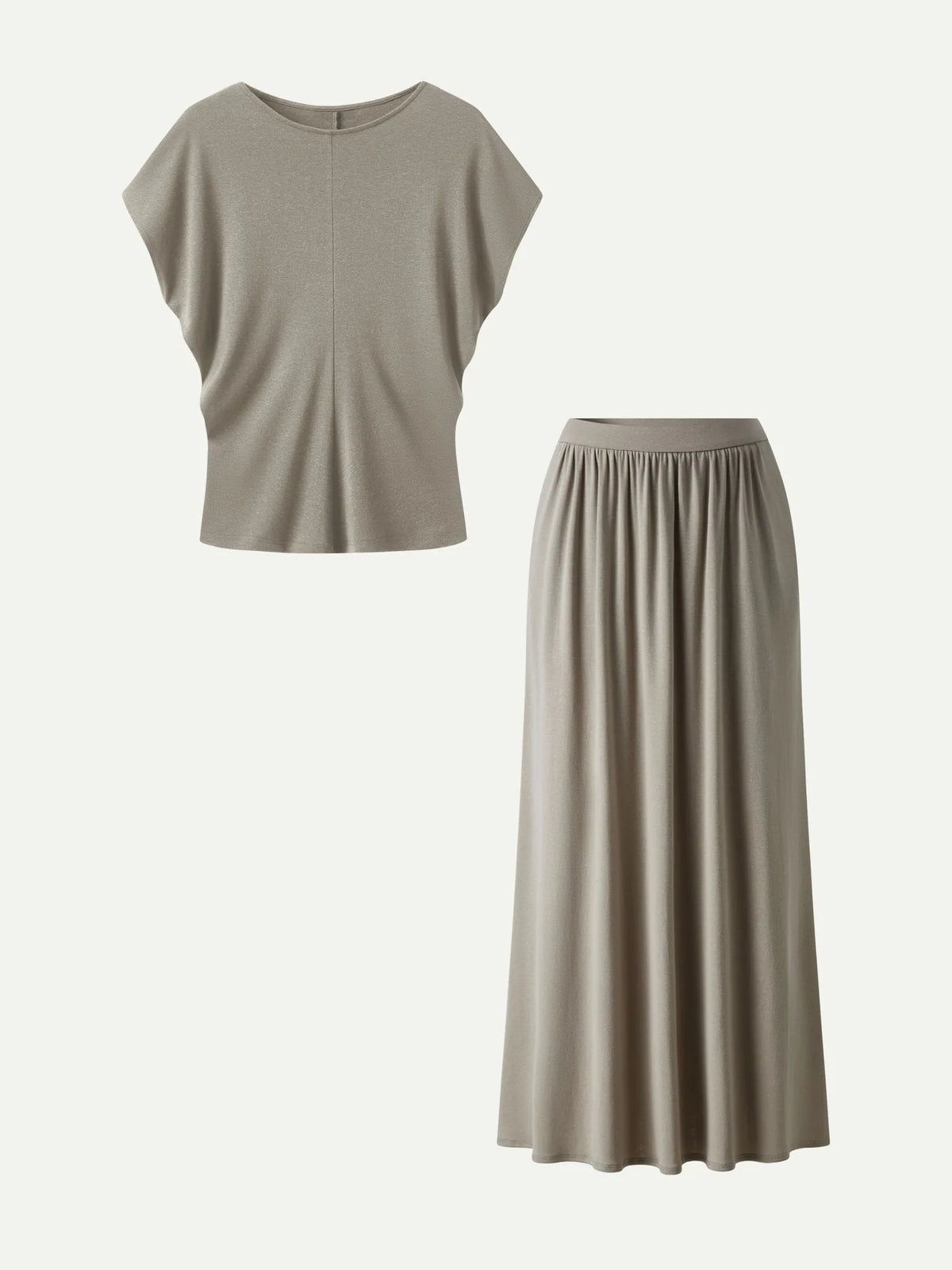 Gunhild Round Neck Top & Maxi Skirt Set – Beige – back