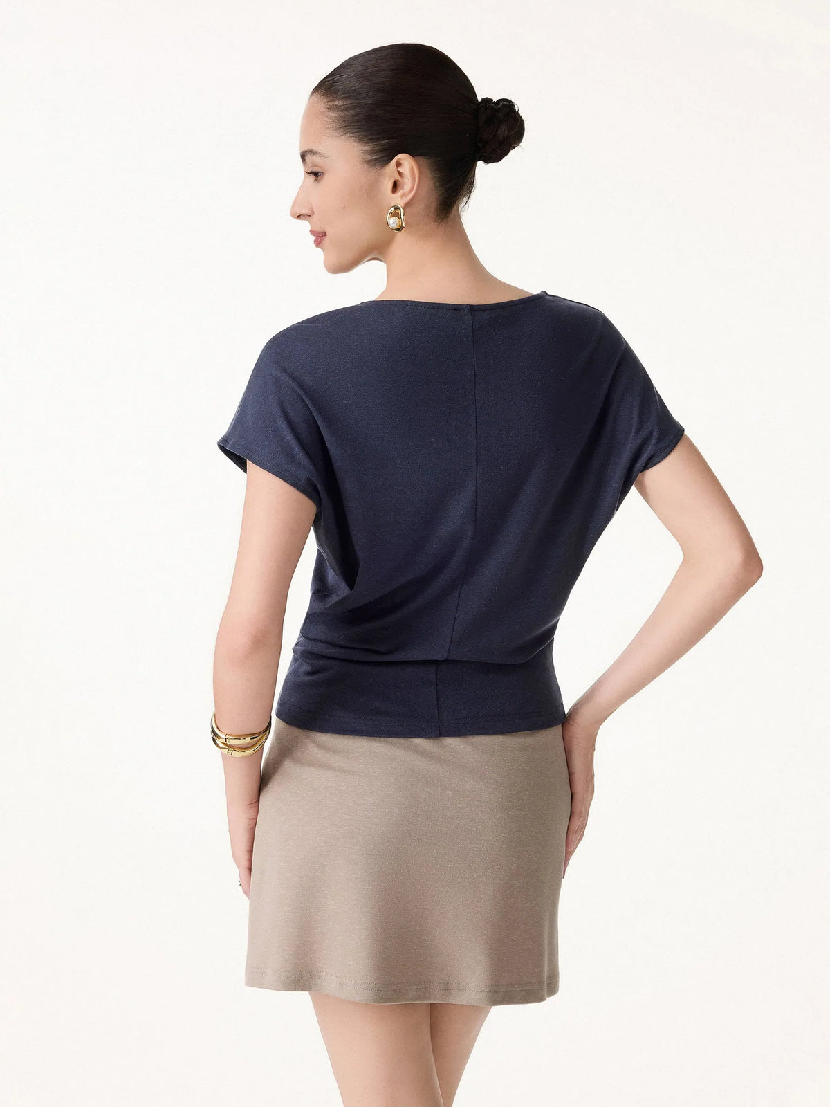 Gunhild Round Neck Top & Maxi Skirt Set – Navy – back