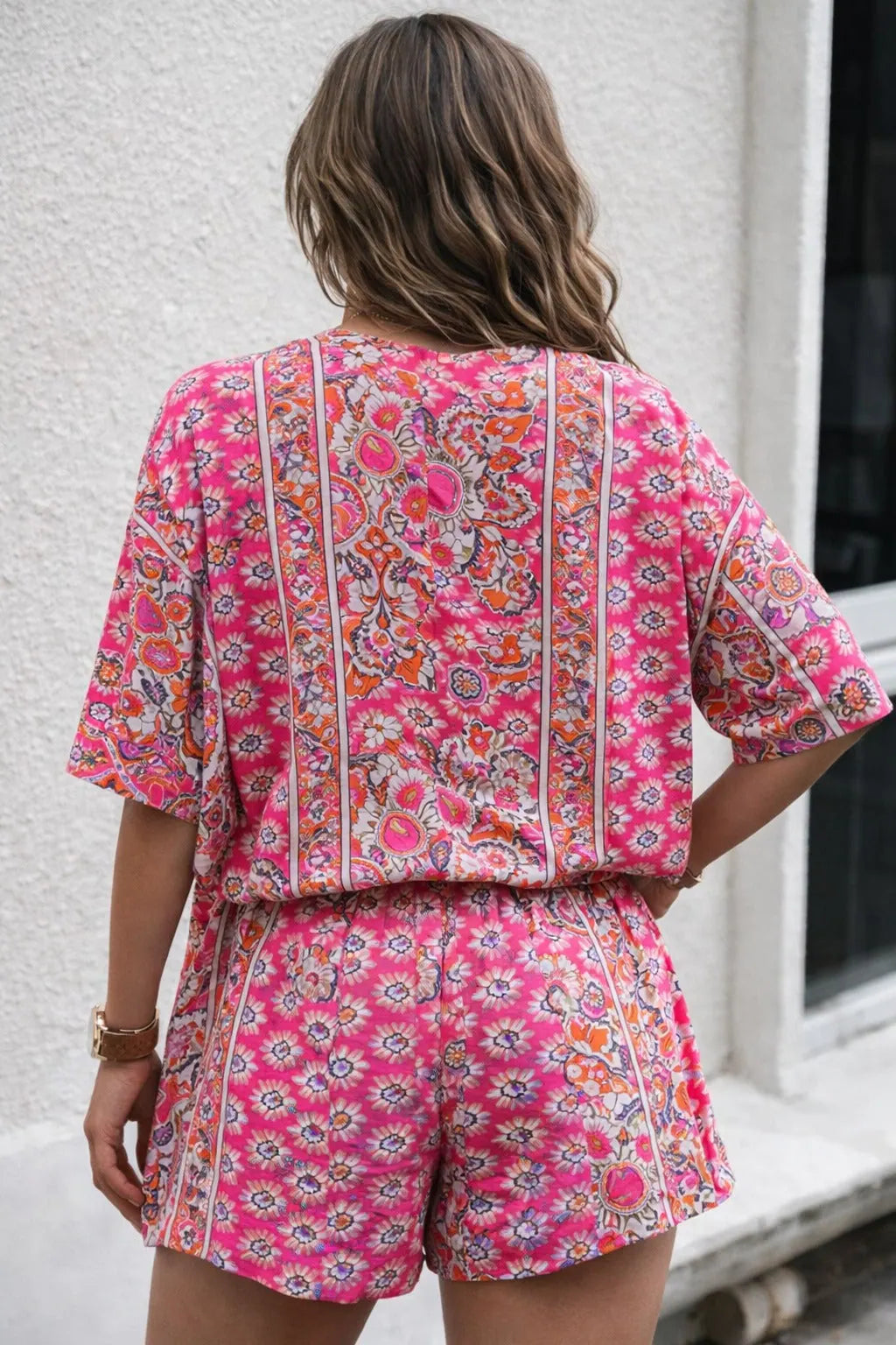 Ragnhild Floral Kimono & Shorts Set – Pink – back