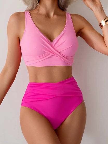 Randi High Waisted Bikini – Light Pink – front, close