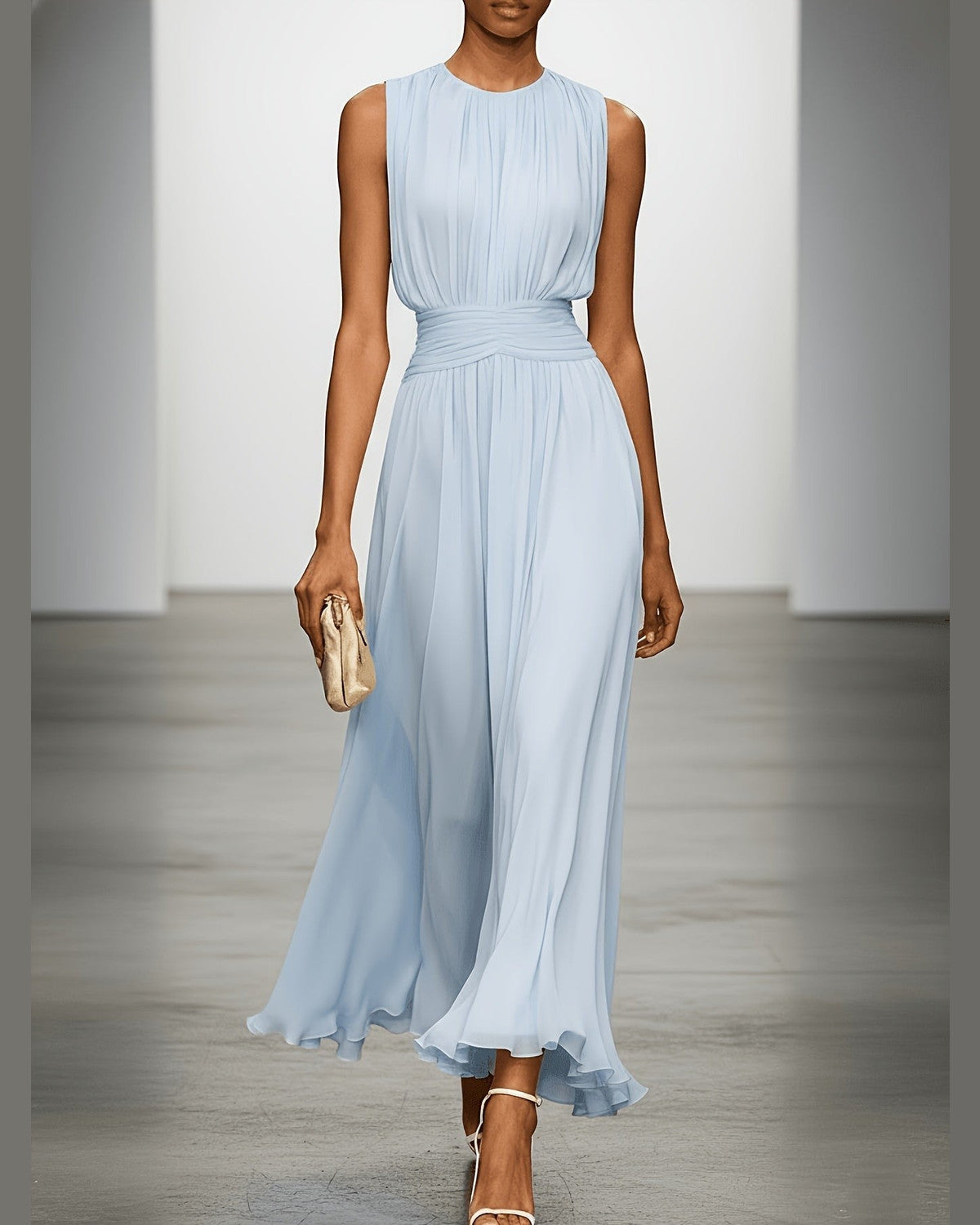 Sidonie Pleated Wedding Maxi Dress for Women - Guest Ruched Waist Summer Dress - Light Blue