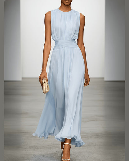 Sidonie Pleated Wedding Maxi Dress for Women - Guest Ruched Waist Summer Dress - Light Blue