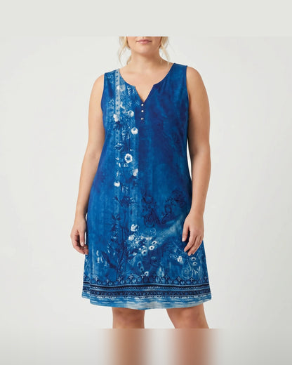 Xanthe Sleeveless Midi Dress for Women - Floral Print Summer Dress - Blue